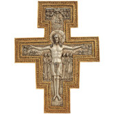 San Damiano Sculptural Wall Cross in Faux Silver and Gold