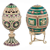 The Emerald Collection Faberge-Style Enameled Redonka and Minishka Egg Set