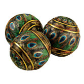 Peacock Feathered Orbs Decorative Accent Balls (Set of Three)