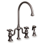 Twisthaus Two Handle Widespread Bridge Kitchen Faucet with Long Gooseneck Swivel Spout Lever Handles and Side Spray