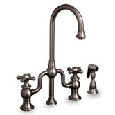 Twisthaus Two Handle Widespread Bridge Faucet with Short Gooseneck Cross Handle and Side Spray