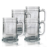 Set of 4 Tankard Mug 15 oz. Hand Cut Clipper Ship Pattern