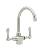 Country Kitchen Two Handle Single Hole Kitchen Faucet with Metal Levers Side Spray