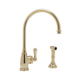Perrin and Rowe One Handle Single Hole Kitchen Faucet with Side Spray Rinse with High "C" Spout