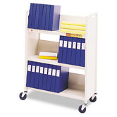 Single-Sided Slant Shelf Steel Book Cart, Three Shelves, 31 x 13 x 42, Putty