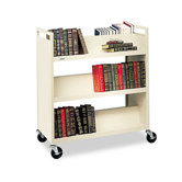 Double-Sided Slant Shelf Steel Book Cart, Six Shelves, 37 x 18 x 42, Putty