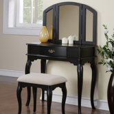 Bobkona Jaden Bedroom Vanity Set with Stool in Black