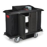 Full-Size Housekeeping Cart with 3 Shelves in Black