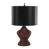 Tibetian Urn Lamp in Distressed Red and Black
