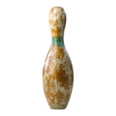 Bowling Pin with Blue Strip in Distressed Antique White