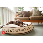 Utopian Footprints Round Dog Bed in Khaki / Chocolate
