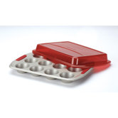 Gourmet Bakeware 12 Cup Covered Muffin Pan with Silicone Grips