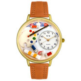 Unisex Artist Red Leather and Goldtone Watch in Gold