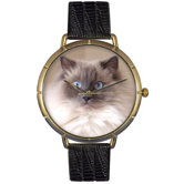 Unisex Ragdoll Cat Photo Watch with Black Leather