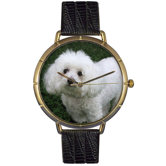 Unisex Bichon Photo Watch with Black Leather