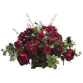 23" Rose, Mum, Hydrangea and Raspberry Plant Arrangement with Planter