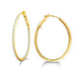 Micro Prong Gold Over Silver Diamond 0.26CT Oval Hoop Earring