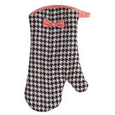 Brown and Cream Woven Houndstooth Oven-Mitt with Bow