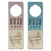 "Hushabye" Wooden Doorknob Sign in Distressed Pink