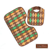 Bib and Burp Cloth Set in Brown Argyle
