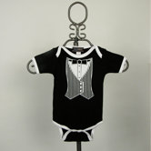 Black Tuxedo Vest Infant Bodysuit - Short Sleeve with White Trim