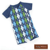 Kimono Baby Bodysuit in Blue Argyle