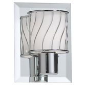 Bevelled Mirror One Light Wall Sconce with White Frosted Glass Shade in Polished Chrome