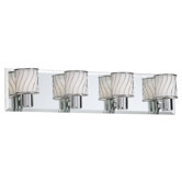Bevelled Mirror Four Light Bath Vanity with White Frosted Glass Shade in Polished Chrome