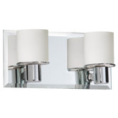 Bevelled Mirror Back Plate 2 Light Vanity  in Polished Chrome with White Frosted Glass