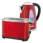 Kettle and Toaster Set in Red Steel