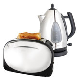Kettle and Toaster Set in Polished Stainless Steel and Black