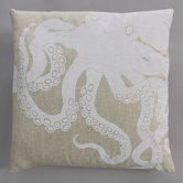 Octopus White Pillow on Natural Linen