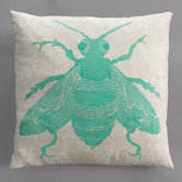 Bee Turquoise Pillow on Natural Linen