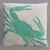 Big Crab Turquoise Pillow on Natural Linen