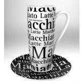 Coffee Bar No.5 Writing Latte Macchiato Cup and Saucer (Set of 2)
