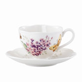 Butterfly Meadow 8 oz. Orange Sculpture Cup and Saucer