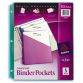 5 Count Assorted Colors Binder Pocket