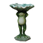 Frog Holding Leaf Birdbath