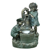 Old Fashioned Pump Fountain with 2 Kids and LED Lights