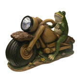 Solar Frog on Motorcycle with Solar Spotlight Statue