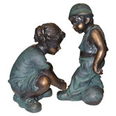 Girl Tying Boy"s Shoe Statue