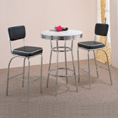 Red Cliff Retro Bar Table with Red Cushion Bar Stool in Chrome