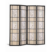 Pateros Four Panel Floral Printed Folding Screen in Black with Beige and White Panels