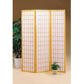 Omak Three Panel Folding Screen in Wood with Natural Frame