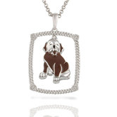 Sterling Silver and Brilliant Diamond "Loveable Mutt" Brown Enamel Doggy Pendant
