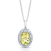 "Dawn" Sterling Silver and Brilliant Diamond 5 Carat Green Gold Quartz Pendant