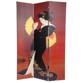 6Feet Tall Double Sided Japanese Ladies Canvas Room Divider