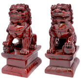 6" Fu Dog Statues in Deep Burgundy