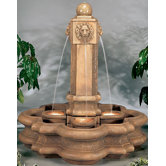 Lion Cast Stone Classic Pillar Waterfall Fountain