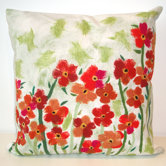 Poppies Square Indoor/Outdoor Pillow in Red